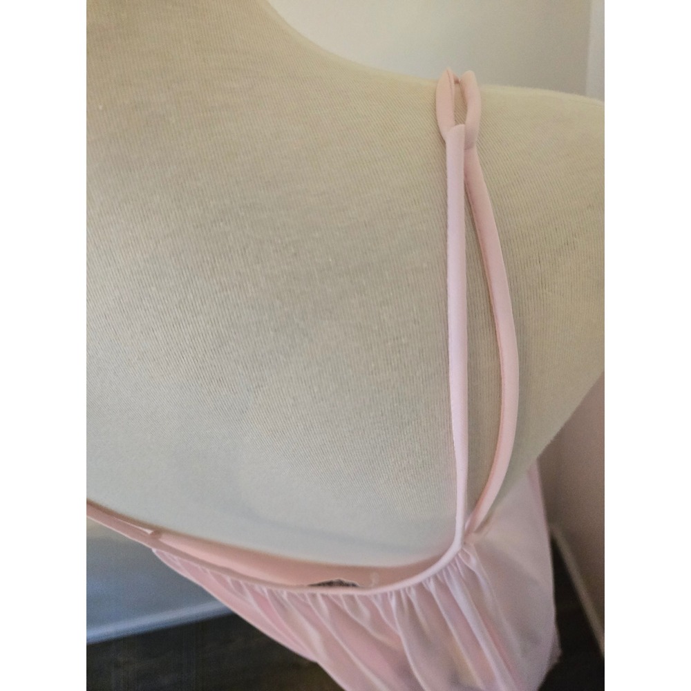 Vintage Miss Elaine Pink Antron Nylon Maxi Nightgown Rosette ILGWU Large USA - Picture 4 of 8